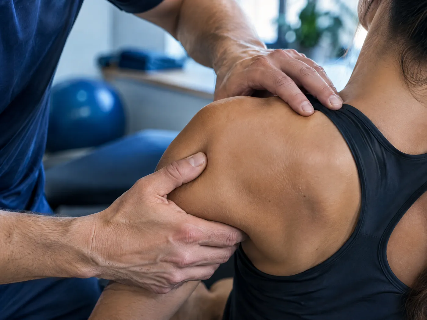 Hands-on soft tissue treatment during athletic therapy